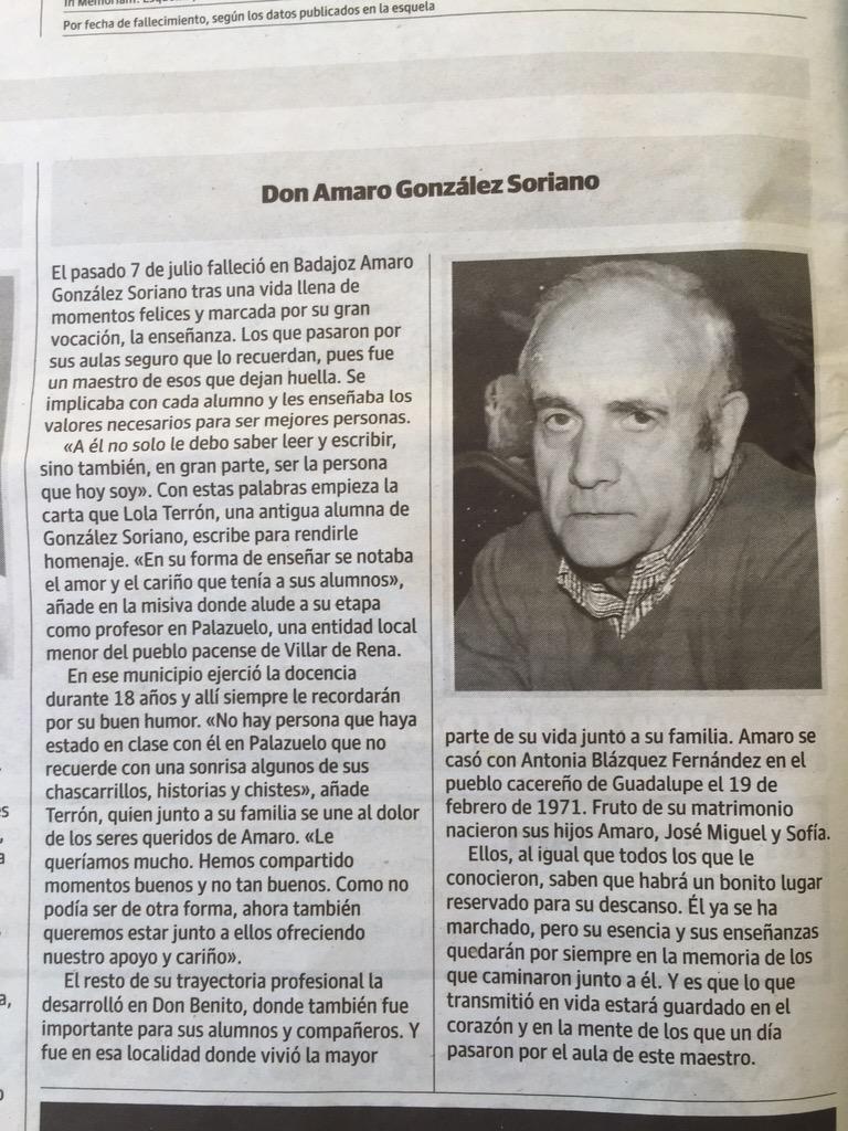 J_L_Quintana's tweet photo. Obituario recordando al dombenitense  de adopción Amaro Gonzalez. D.E.P. #JLQ http://t.co/UR25ngUMDq
