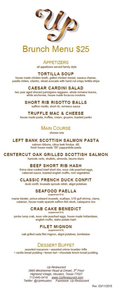 UpHouston's tweet image. Our seriously good Sunday Brunch. $25 pp. Casual attire. 10:30 AM to 2:30 PM. 713-640-5416. UpRestaurant.com.