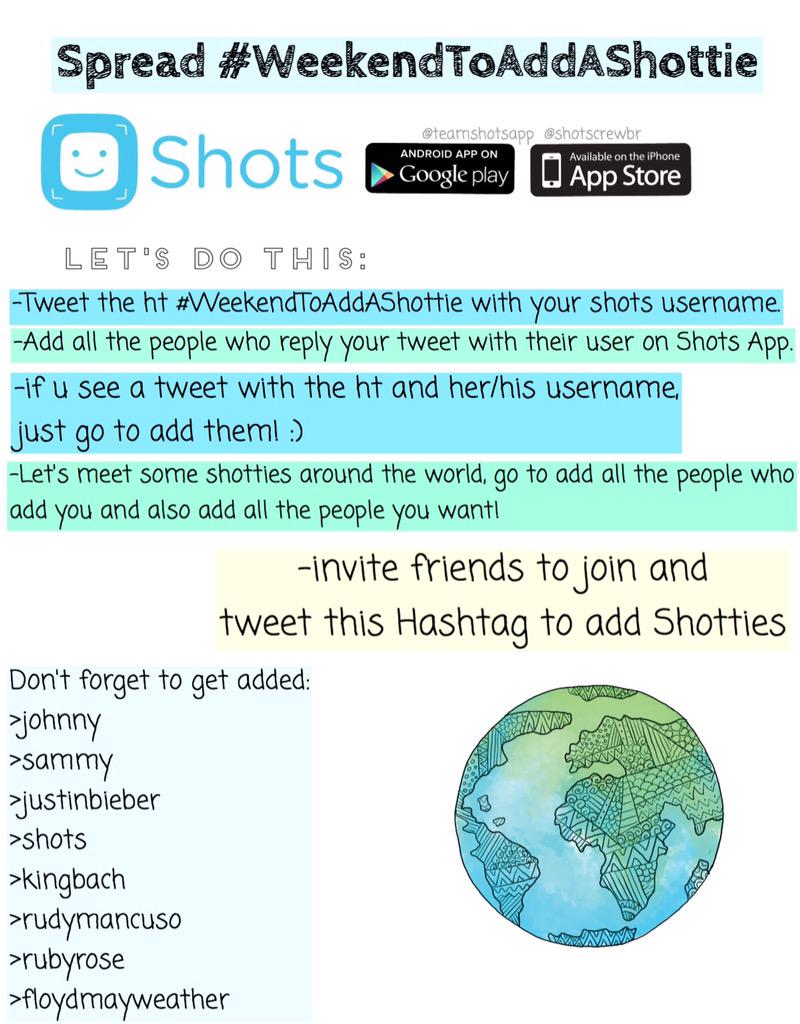 bieberholyworld's tweet photo. #DescargaSHOTS and join us to the challenge #WeekendToAddAShottie @shots add shotties around the world!🌎📲 http://t.co/kNuxys3ArI