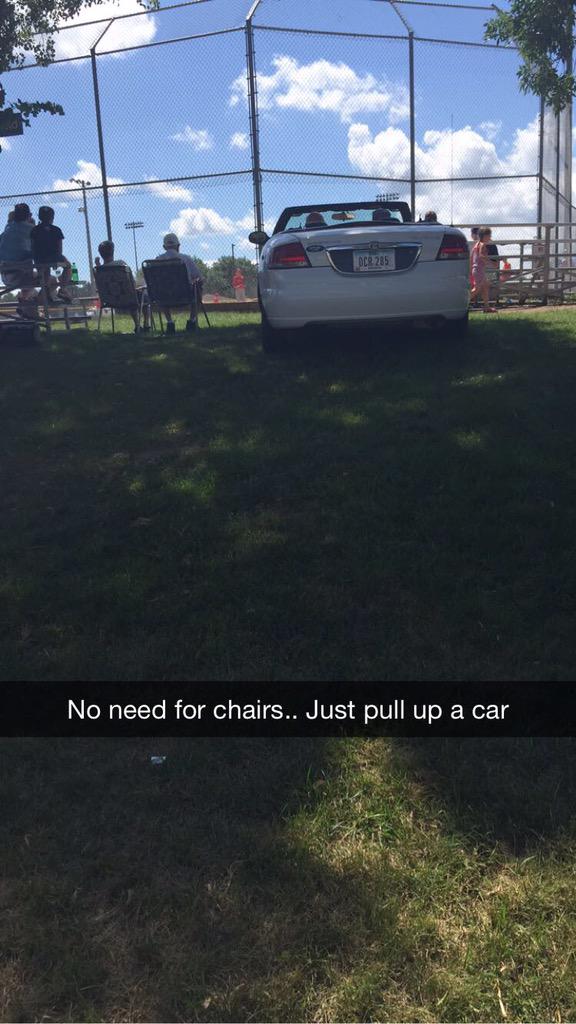 k_hudson_'s tweet image. This car literally drove through a park to watch a 12U baseball game. #Iowa #Movekids #beepbeep