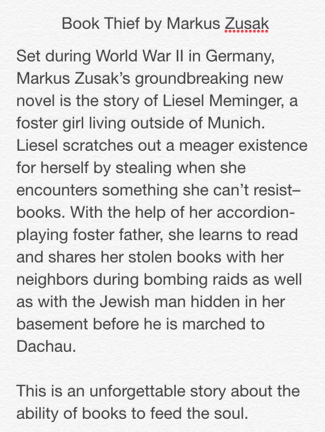AshRecommends's tweet image. Book Thief by Markus Zusak