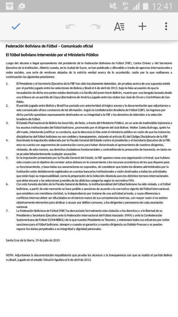 EnConexionbol's tweet photo. @FBF_futbol dice que detención de Carlos Chávez es ilegal según comunicado.
(Vía @LaRazon_Bolivia). http://t.co/RM1DnU02KW