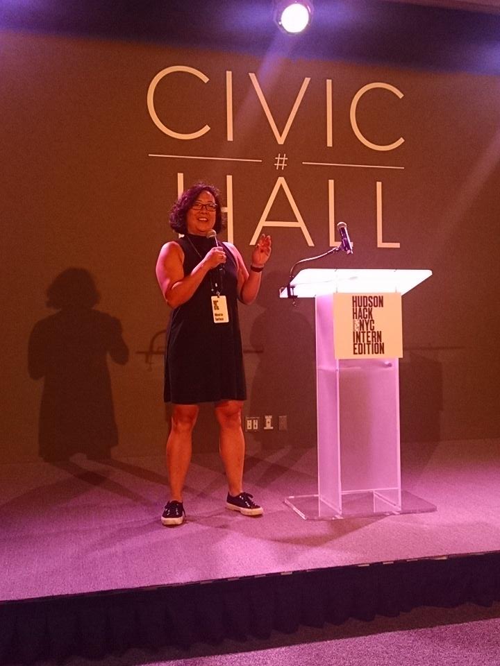 BlueRidgeLabs's tweet photo. NYC's CTO @minervatweet: thanks to all the inspiring interns who spent the weekend building #tech4good #hudsonhack http://t.co/T7BmqtyvLo