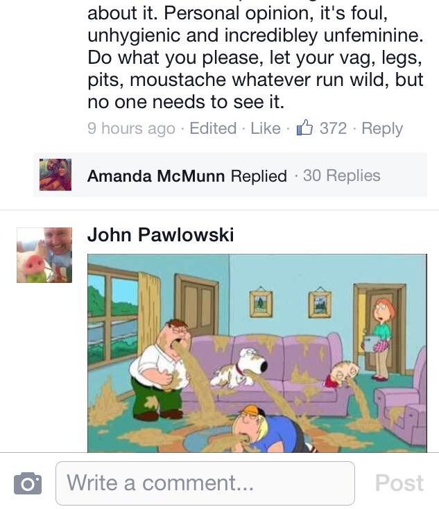 KatePow3ll's tweet photo. Actual comments on a picture of a women with armpit hair. People are so weak. http://t.co/KnhJZufCBP