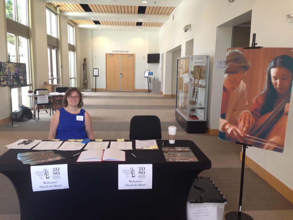 csmmusic's tweet photo. #CSM20plus80 check-in is open! Cellist are arriving for the Cello Choir rehearsal. Concert starts at 3pm! #CSM2015 http://t.co/nMyHtjT4jC