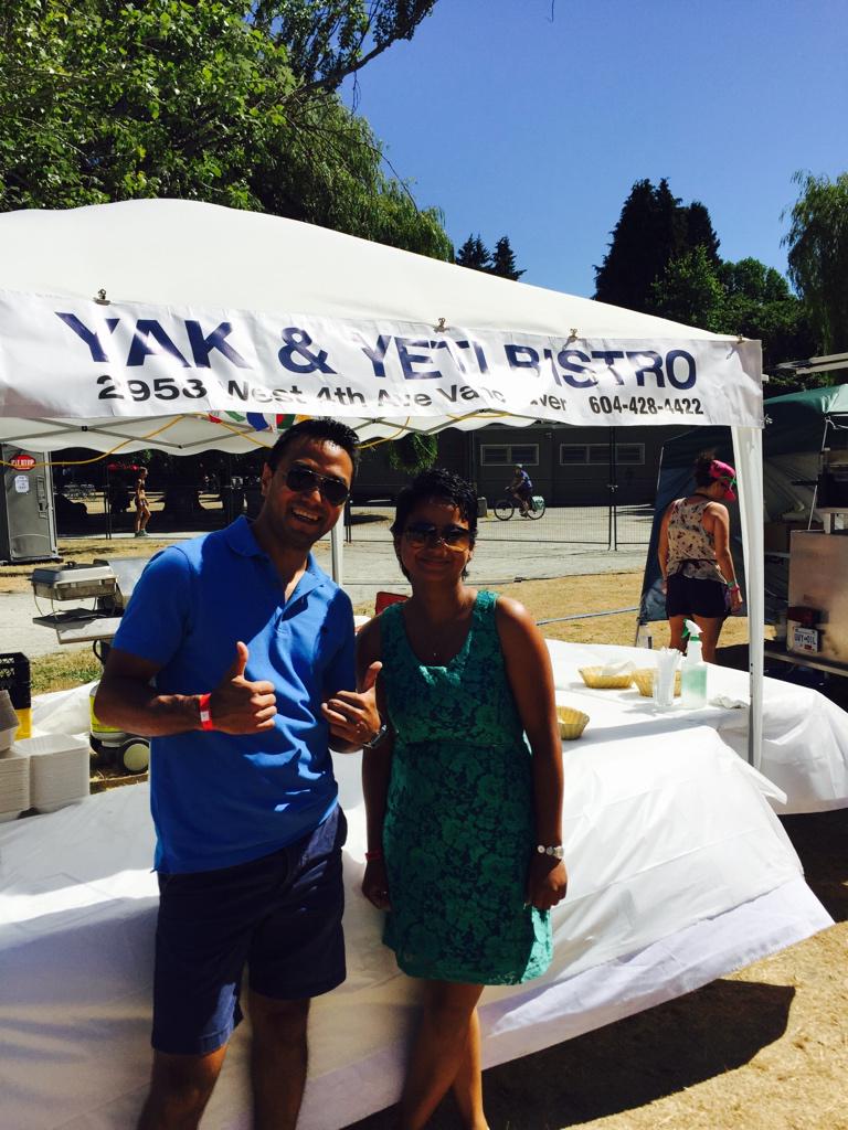vanfoodster's tweet photo. Faces of the food @VanFolkFest meet the crew @yakyetibistro   #VFMF2015 where you have to try the Momo's http://t.co/qYUss91Vu8