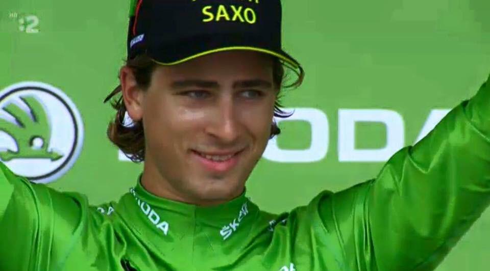 "<a href="/petosagan/">Peter Sagan</a>: Green, red, pissed, happy..no comment:D <a href="/letour/">Tour de France™</a> <a href="/tinkoff_saxo/">Jenna Bolton</a> "-short of lead out team members me thinks!