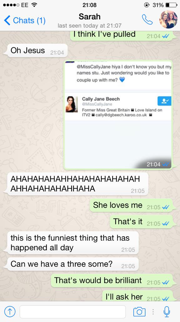 StuWhatIWant's tweet photo. @MissCallyJane the girlfriends given me the green light. What you sayin? http://t.co/ngTuHNTE2X