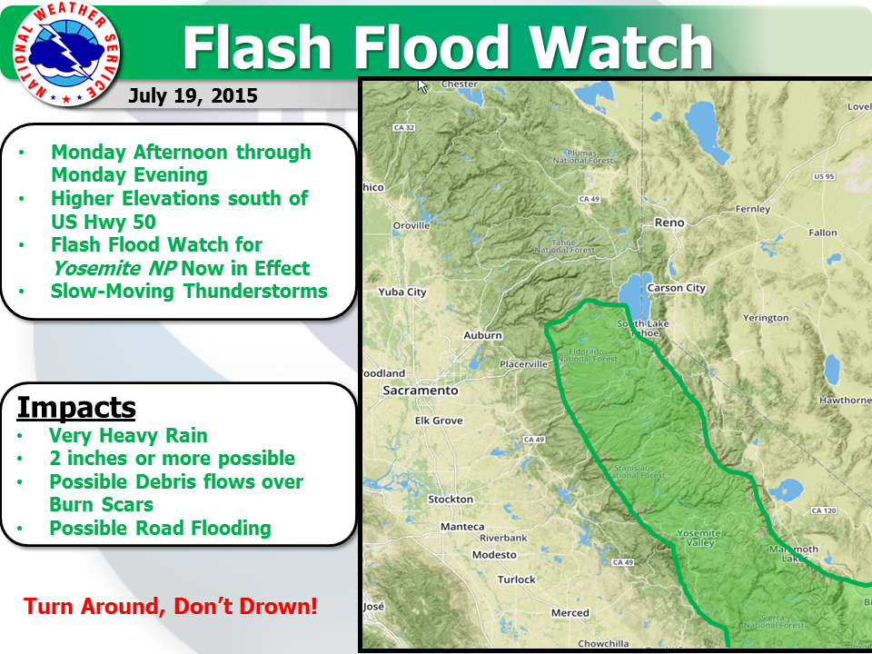 NWSSacramento's tweet photo. Flash Flood Watch Monday Afternoon and Evening over Norcal. Moisture from Dolores increases flood potential. #sacwx http://t.co/i4SPB8bZl7