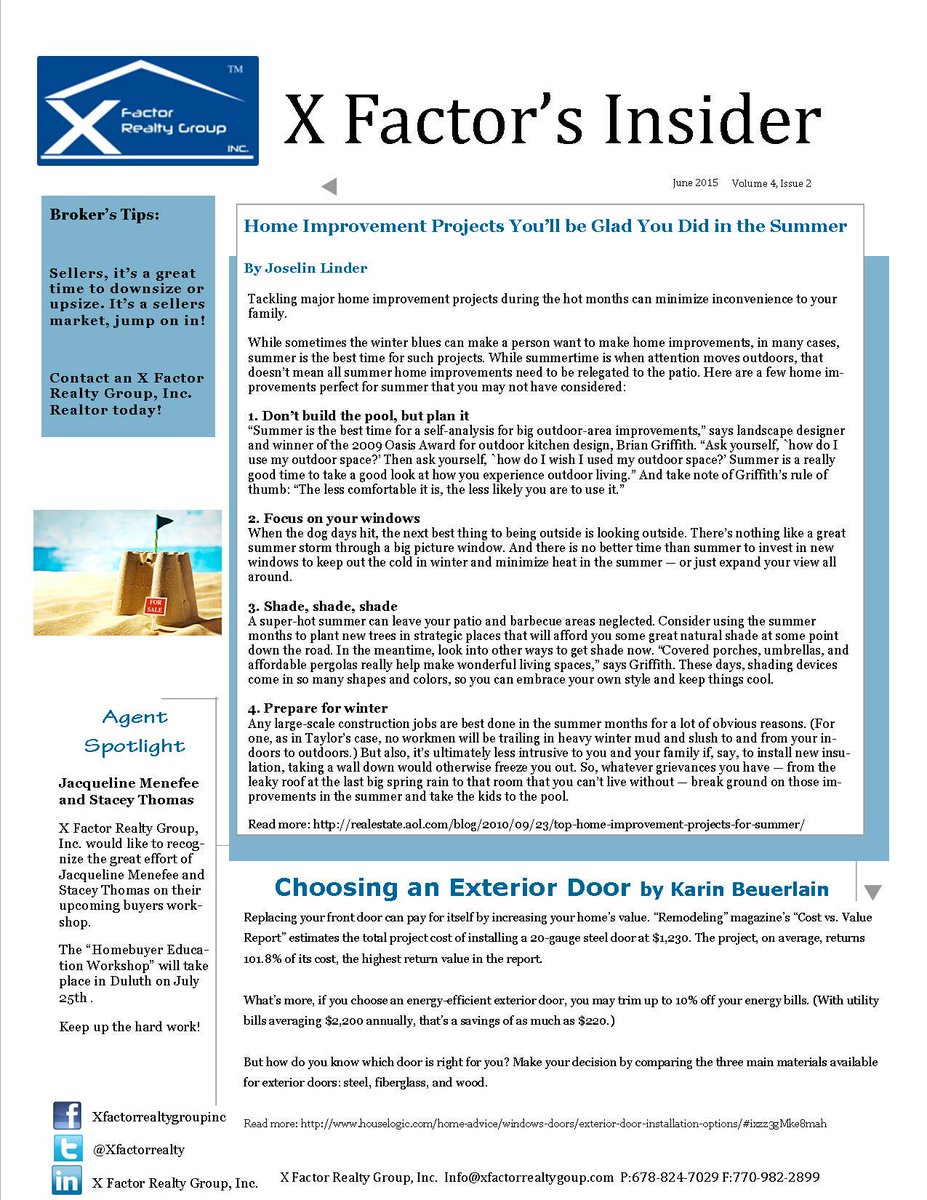 XFactorRealty's tweet image. The X Factor Realty Group, Inc. Second Quarter Newsletter for 2015 !!! #Homes #Realestate #Atlanta #Atl #Georgia