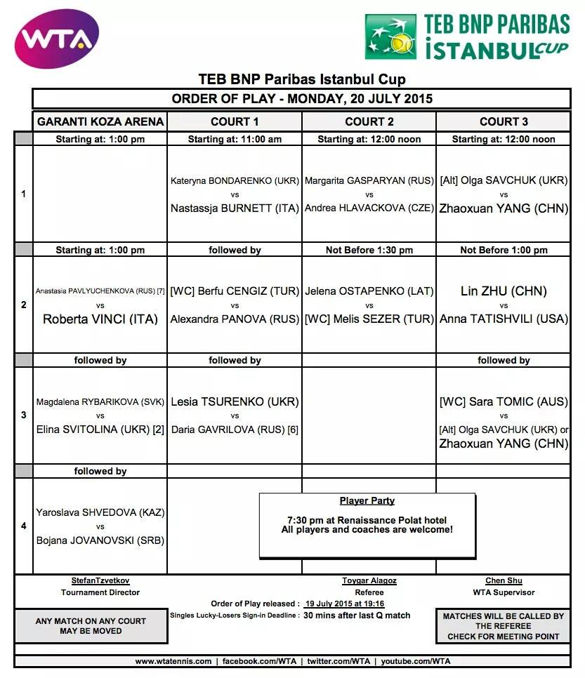 #IstanbulCup 20 Temmuz Pazartesi maç programı