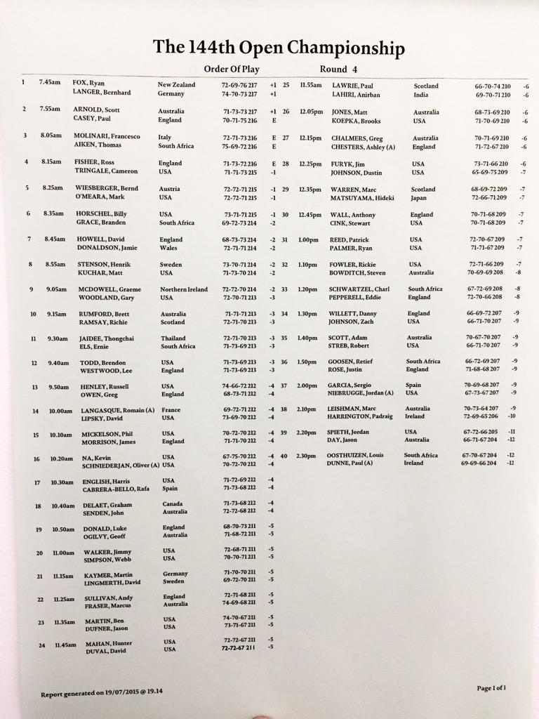 DPWorldTour's tweet photo. Tomorrow's tee times. 7.45am until 2.30pm. #TheOpen http://t.co/BhOWJdLh0Z