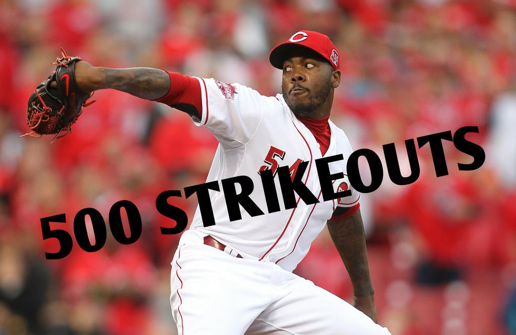 Reds's tweet photo. RT to congratulate Aroldis Chapman on career strikeout #500 🔥🔥🔥🔥🔥 http://t.co/Gw1Ju3NBQd