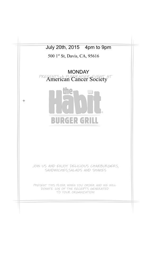 WalkClock's tweet image. 🍔FUNDRAISER ALERT🍔 Tomorrow night (Monday July 20th) 4-9 pm @habitburger in Davis. Show this photo at the register!