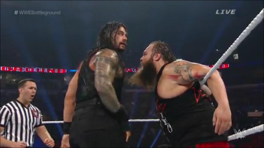 RomanReignsNet's tweet photo. Roman is taking it to Bray! #WWEBattleground #RomanReigns #IBringTheFight http://t.co/jEqtJZv0B4