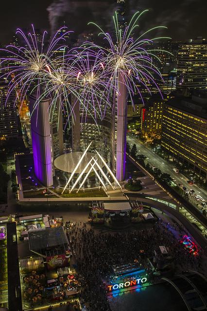 jen_keesmaat's tweet photo. Nathan Philips Square, tonight and every night during the games at approx 10:50 pm #WhereWeGather #PANAMANIA http://t.co/b70vwSnx3S #TOpoli