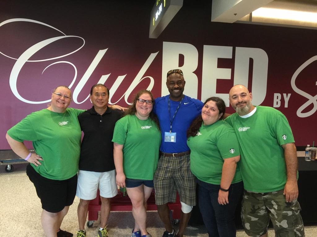 levine_sara's tweet photo. It was so nice to be with my Starbucks family today. #extrashotofgood  Christmas in July @jamieshortcake @iever12 http://t.co/ncvn6VPpjb