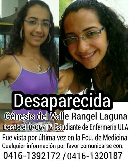 ADNAJHUL's tweet photo. @ValeriaBlancoL VAMOS TODOS Este lunes 10.am al CICPC #Merida a EXIGIR que aparezca #GenesisRangel #ULA #Venezuela http://t.co/5hUORobP3t