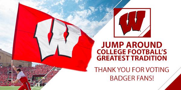 UWBadgers's tweet photo. America has spoken! Jump Around voted (again) as the Greatest Tradition in College Football!  http://t.co/Mdc30FzfM2 http://t.co/9nQRnhd6gn