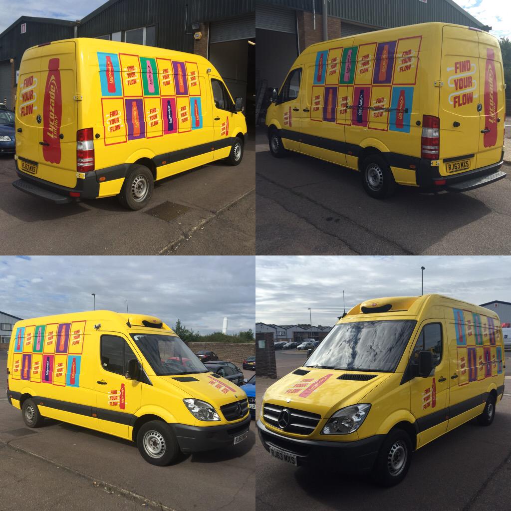 1of 4 Mercedes sprinter vans wrapped in Gloss Yellow with printed graphics applied for #Lucozade #Norfolk #norwich