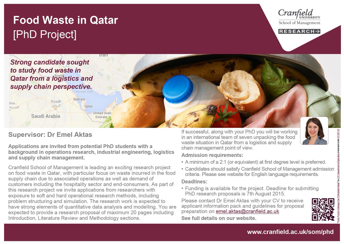 SoMResearch's tweet image. #CranfieldPhD Project: Food Waste in Qatar #SupplyChain #Logistics #Research APPLY BY 7 AUG wp.me/p2tQTT-v6