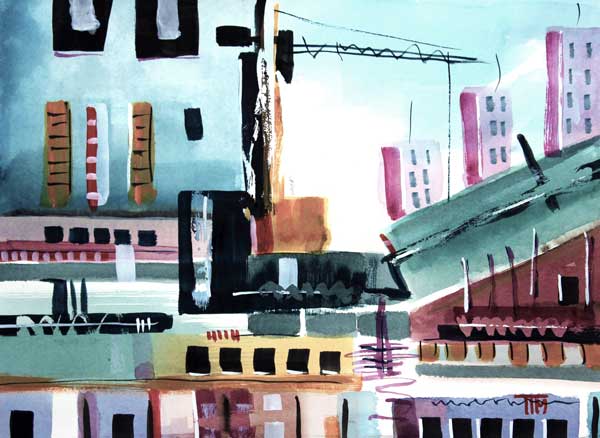 timrossfineart's tweet photo. This is a watercolor painting by Tim Ross.  Title: "CityLife."  http://t.co/gvr2hWyUk5 http://t.co/PGPtxlbtOd