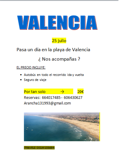 Quieres viajar a Valencia? Sabado dia 25 de Julio viaje a Valencia por 20€  ida y vuelta en el mismo dia 664017485