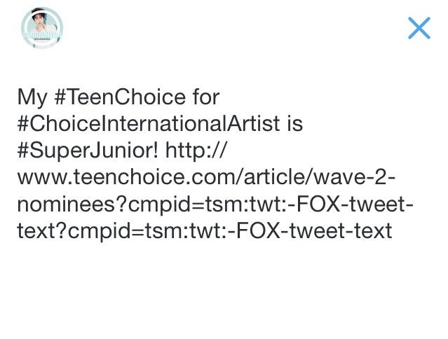1. teenchoice.com/article/wave-2…
2. Scroll until you see "SuperJunior" and click on it 
3. Tweet it (Only tweet x1 per day)