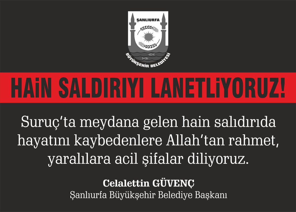 Hain Saldırıyı Lanetliyoruz. Hayatını kaybedenlere Allah'tan rahmet, yaralılara da acil şifalar diliyoruz.