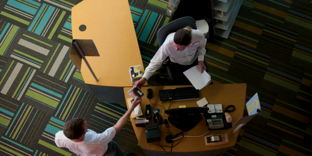 .<a href="/DenverLibrary/">Denver Public Library</a>'s Cherry Creek branch has <a href="/Richlite/">Richlite</a> paper composite kiosks - fitting for area filled w/ paperbacks!