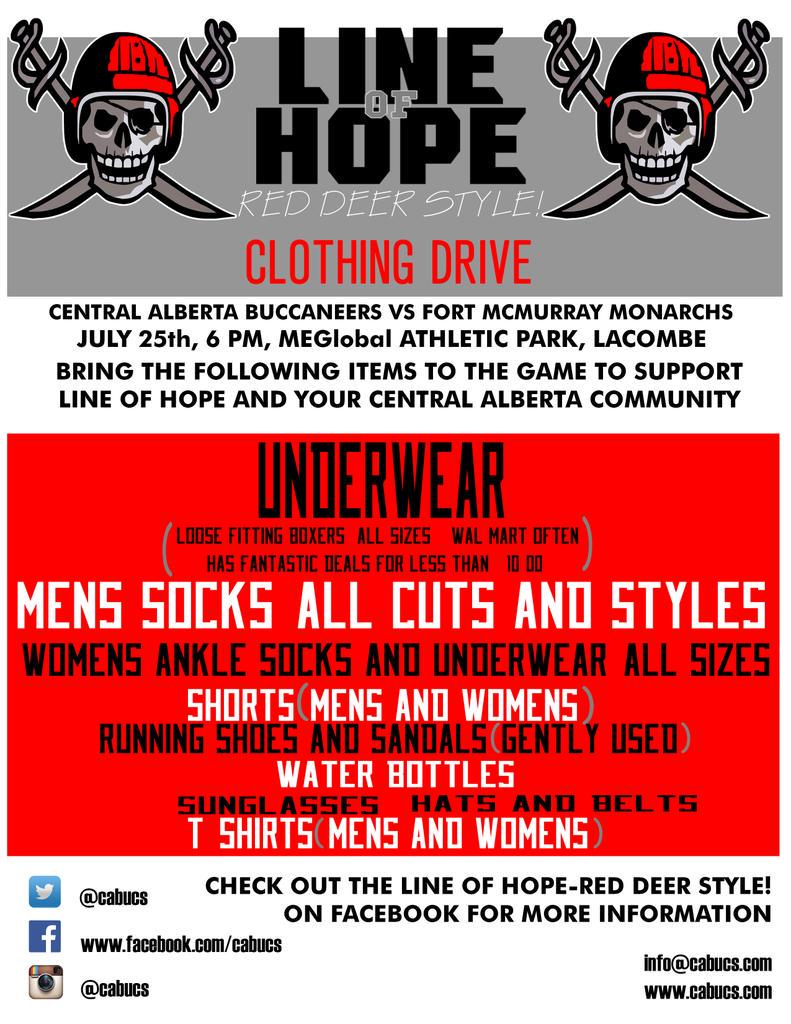 CABucsPR's tweet photo. Help support #lineofhope #reddeer Bring items to @LacombeAthletic as @CABucs host @FortMacMonarchs 6p #community http://t.co/6PqXdc56dV