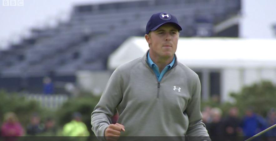 BBCSport's tweet photo. What a putt by Jordan Spieth! 

3-way tie for lead at #TheOpen Can anyone prevent a play-off?

http://t.co/MyBn3ouJUC http://t.co/BpUowFUa0G
