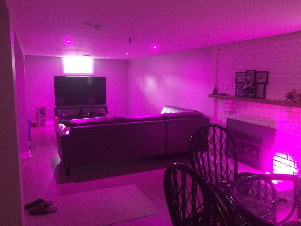 BerraHimself's tweet photo. Put in LED lighting in my place. What a difference it makes for atmosphere. Controlled by phone app. http://t.co/xzglGGhPdI