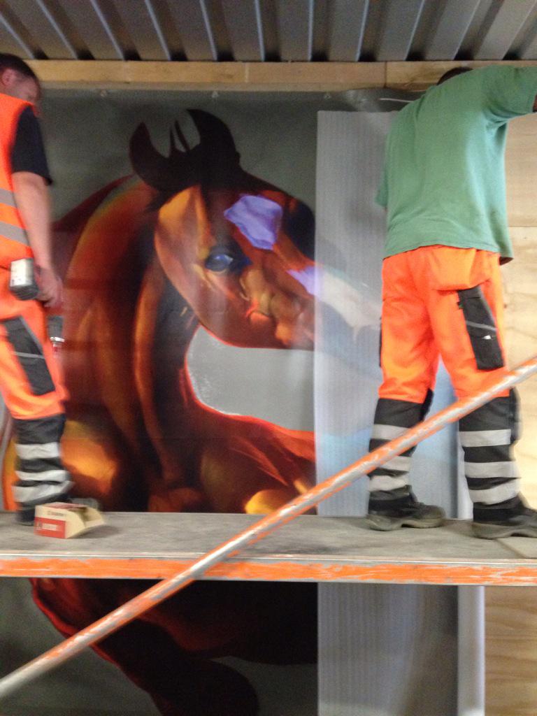 Let the horses fly! Test sect of my printed tarp for the passage to the easttrainstation in Frankfurt for <a href="/DB_Bahn/">Deutsche Bahn Personenverkehr</a>