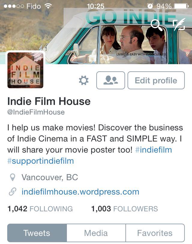 Reached my first 1,000! Thanks my friends! :) #indiefilm #indiefilmmakers
