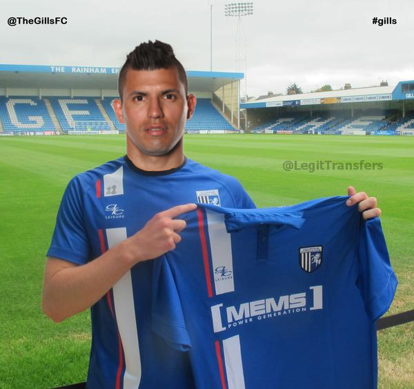 LegitTransfers's tweet photo. DONE DEAL: Gillingham have confirmed the signing of Manchester City star, Sergio Aguero, for a £62m fee.

#Gills http://t.co/fjXfoM25Gk