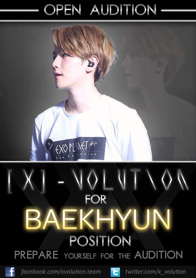 [ C O M I N G S O O N ]

[X]-VOLUTION OPEN AUDITION FOR BAEKHYUN POSITION

" Prepare Yourself For The AUDITION "