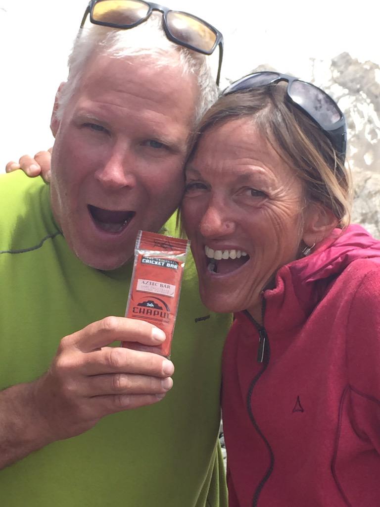 vobonline's tweet photo. #k22015 climbers @BilliBierling and Alec Turner enjoy @thebugchef cricket bars #K2 Base Camp @ExplorersClub http://t.co/sdZlVfv7v5