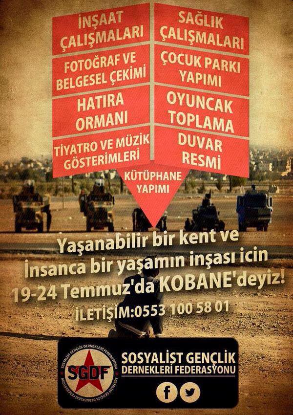 dilanbozyel's tweet photo. Sosyalist Gençlik Dernekleri Federasyonu’nun (SGDF) Suruç'a giderken hazırladığı poster: http://t.co/OaYOThtWrQ