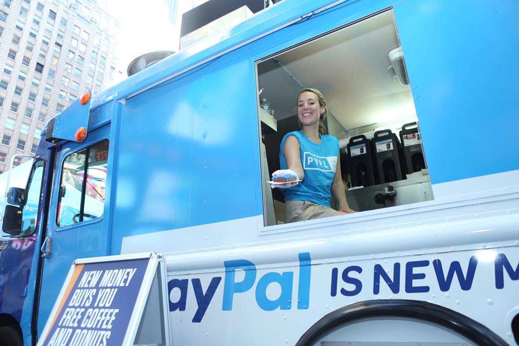 PayPal's tweet photo. What better way to celebrate #PYPL than eating donuts and drinking coffee in Times Square – join us! http://t.co/lO2JvjbfhS