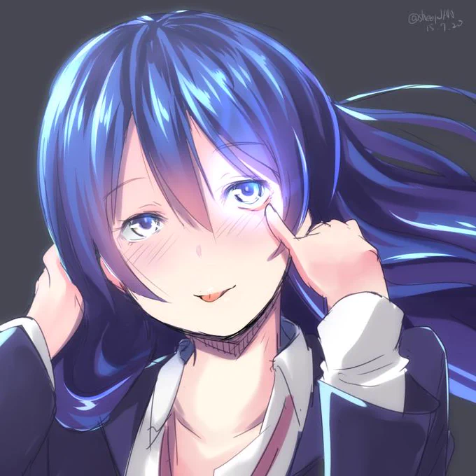 ンミの日の 海未チャンは 小悪魔モード  瞳に映る蒼い炎を見たら… #ラブライブ版深夜の真剣お絵描き60分一本勝負 