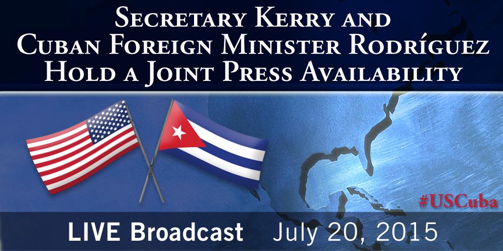 At 1:40pm ET today, <a href="/JohnKerry/">John Kerry</a> &amp; #Cuba FM Rodriguez speak to press. Watch LIVE: state.gov #USCuba