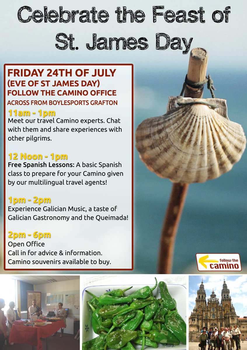 followthecamino's tweet photo. Celebrate the Feast of #SaintJamesDay Friday 24th of July in @FollowtheCamino office http://t.co/IOgYoM0SU8 #camino http://t.co/3KXepasKgC