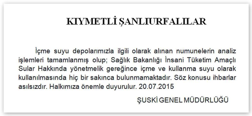 ŞUSKİ GENEL MÜDÜRLÜĞÜNDEN ÖNEMLİ DUYURU