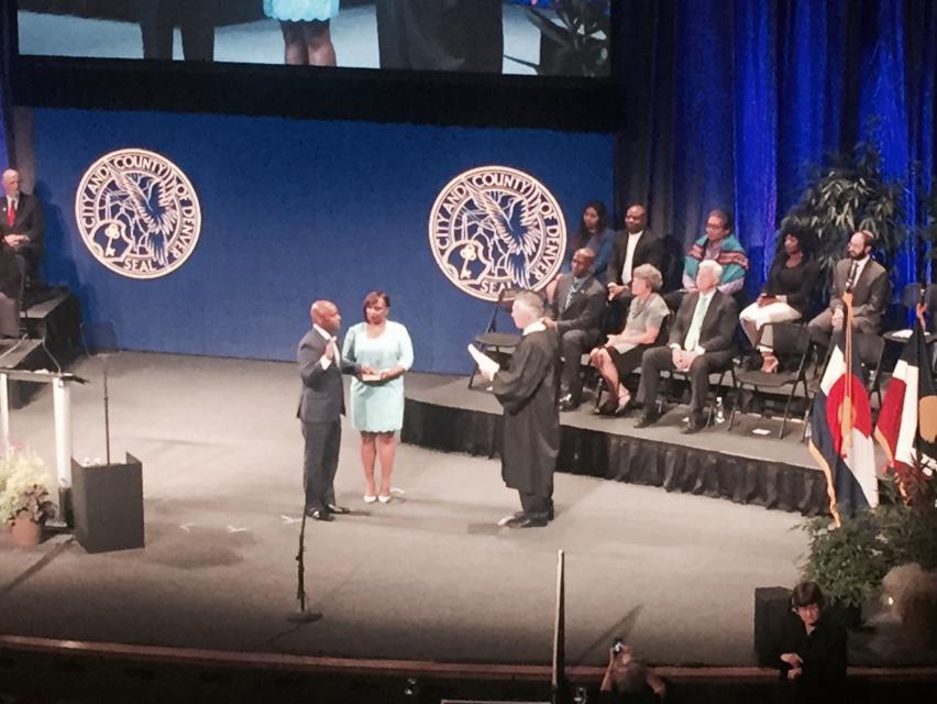 DENAirport's tweet photo. .@MayorHancock being sworn into office at #inaug2015 http://t.co/p7LrvthjFz