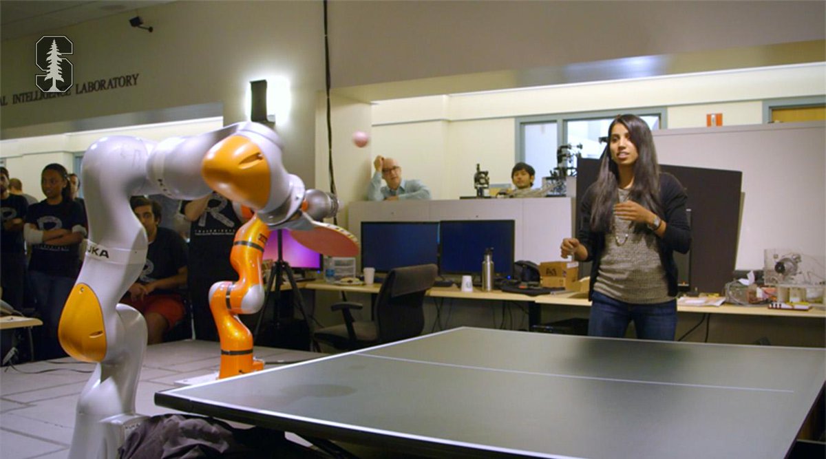 Stanford's tweet photo. Students in the Artificial Intelligence Lab designed robots to play pingpong and other games: http://t.co/AZMyXEFJFI http://t.co/ZTUfXXBcsq