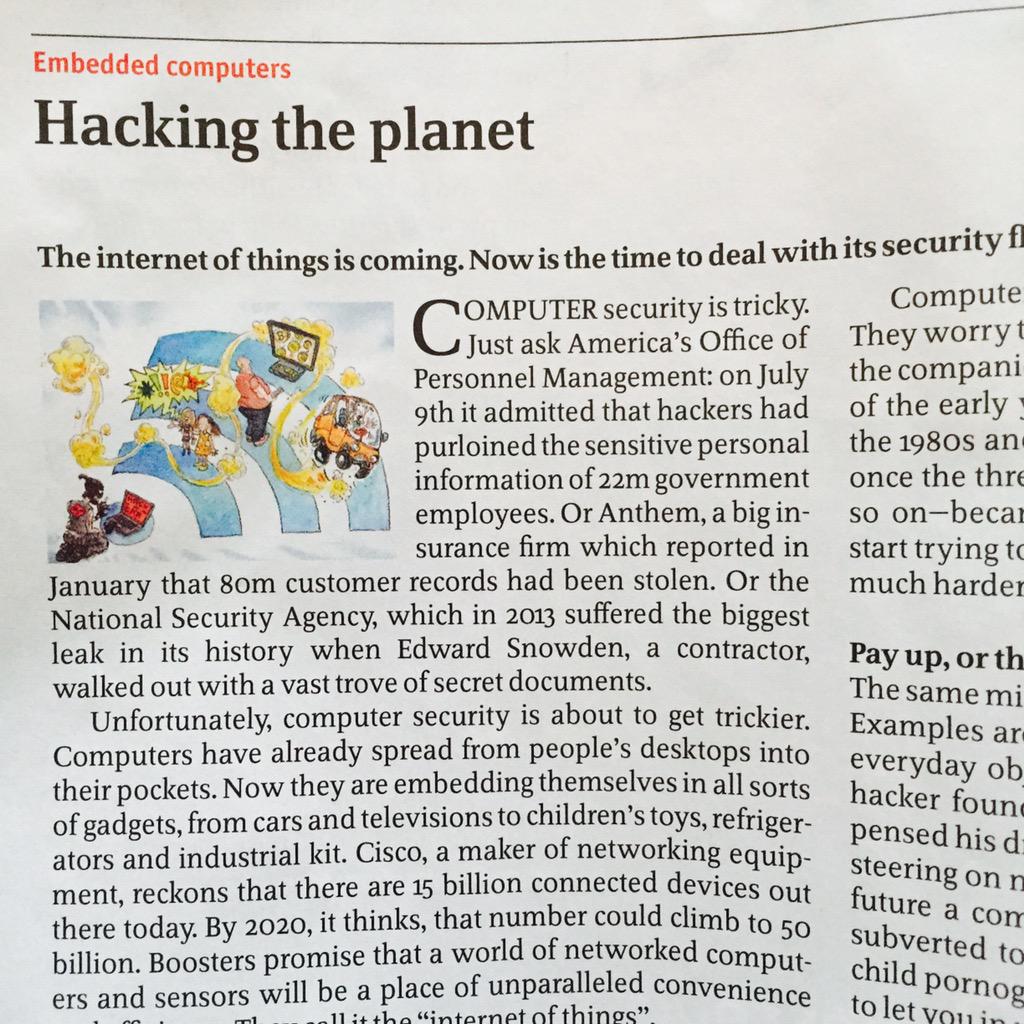 philhazelwood's tweet image. Great article in @TheEconomist #hackingtheplanet #IoT #ITSecurity