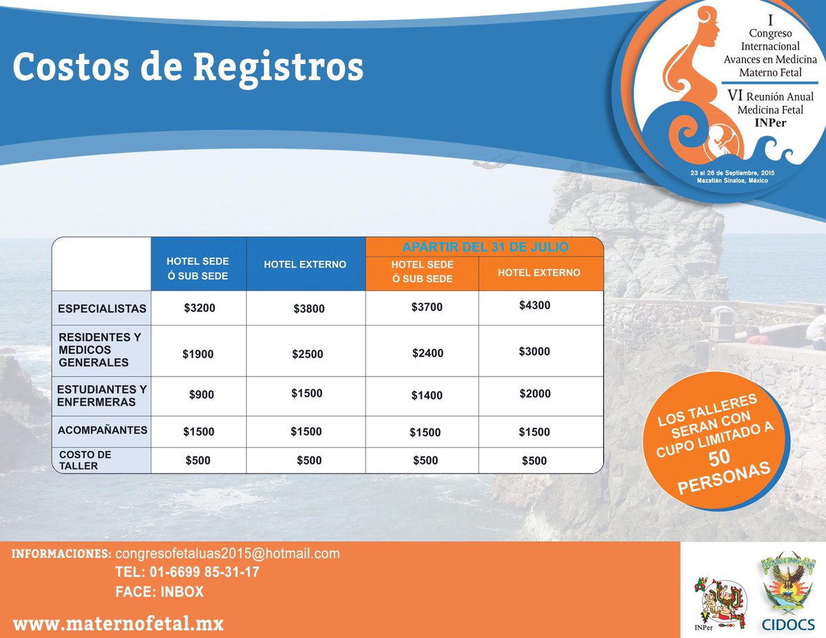 Congresomzt's tweet photo. Costos antes del 31 julio http://t.co/016wav9V0j