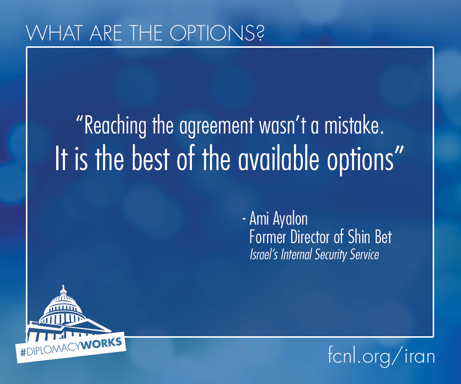 FCNL's tweet photo. Former Shin Bet leader Ami Ayalon speaks out for the deal: http://t.co/1OUkwptEgz http://t.co/iUd6ltI55c