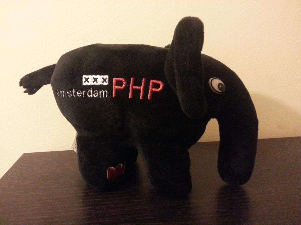 My soft and wisdom elephant found his desk. Thanks <a href="/AmsterdamPHP/">AmsterdamPHP</a>